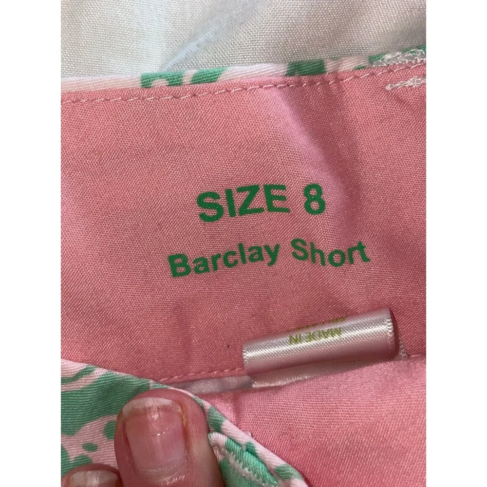 Lilly Pulitzer Barclay Chino Shorts Green Pink Floral Shell Print Womens 8